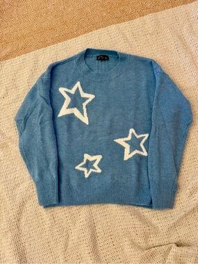 Kid's Art Class Blue Crewneck Sweater with White Star Motifs NWOT